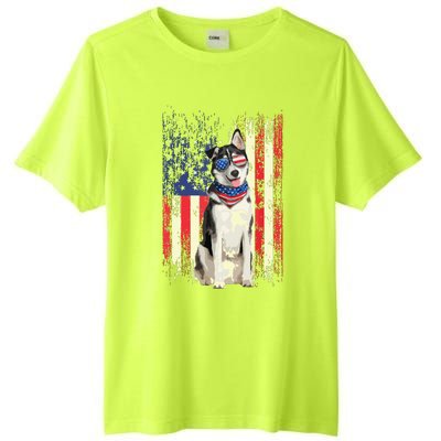 Siberian Husky American Flag 4th Of July Patriotic Dog Lover Tall Fusion ChromaSoft Performance T-Shirt