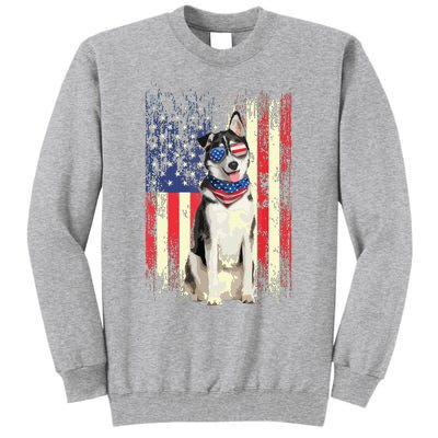 Siberian Husky American Flag 4th Of July Patriotic Dog Lover Tall Sweatshirt