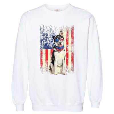 Siberian Husky American Flag 4th Of July Patriotic Dog Lover Garment-Dyed Sweatshirt