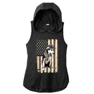 Siberian Husky American Flag Bandana 4th Of July Gift Ladies PosiCharge Tri-Blend Wicking Draft Hoodie Tank