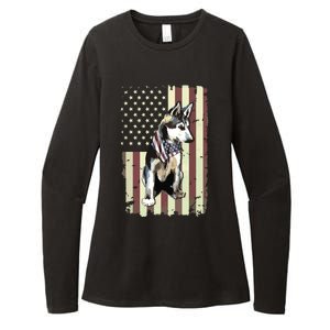 Siberian Husky American Flag Bandana 4th Of July Gift Womens CVC Long Sleeve Shirt