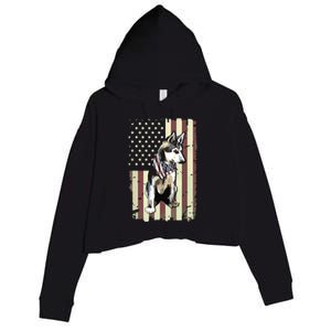 Siberian Husky American Flag Bandana 4th Of July Gift Crop Fleece Hoodie