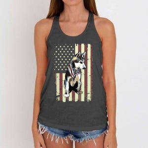 Siberian Husky American Flag Bandana 4th Of July Gift Women's Knotted Racerback Tank