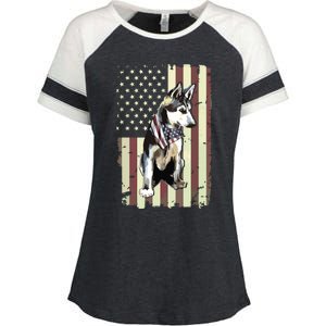 Siberian Husky American Flag Bandana 4th Of July Gift Enza Ladies Jersey Colorblock Tee