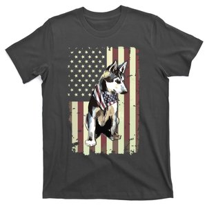 Siberian Husky American Flag Bandana 4th Of July Gift T-Shirt