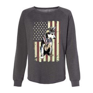 Siberian Husky American Flag Bandana 4th Of July Gift Womens California Wash Sweatshirt