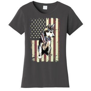 Siberian Husky American Flag Bandana 4th Of July Gift Women's T-Shirt