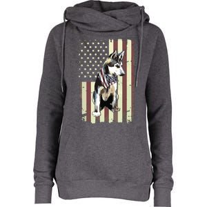 Siberian Husky American Flag Bandana 4th Of July Gift Womens Funnel Neck Pullover Hood