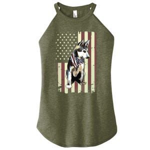 Siberian Husky American Flag Bandana 4th Of July Gift Women's Perfect Tri Rocker Tank