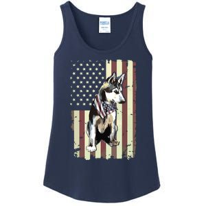 Siberian Husky American Flag Bandana 4th Of July Gift Ladies Essential Tank