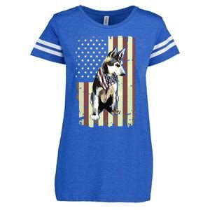 Siberian Husky American Flag Bandana 4th Of July Gift Enza Ladies Jersey Football T-Shirt