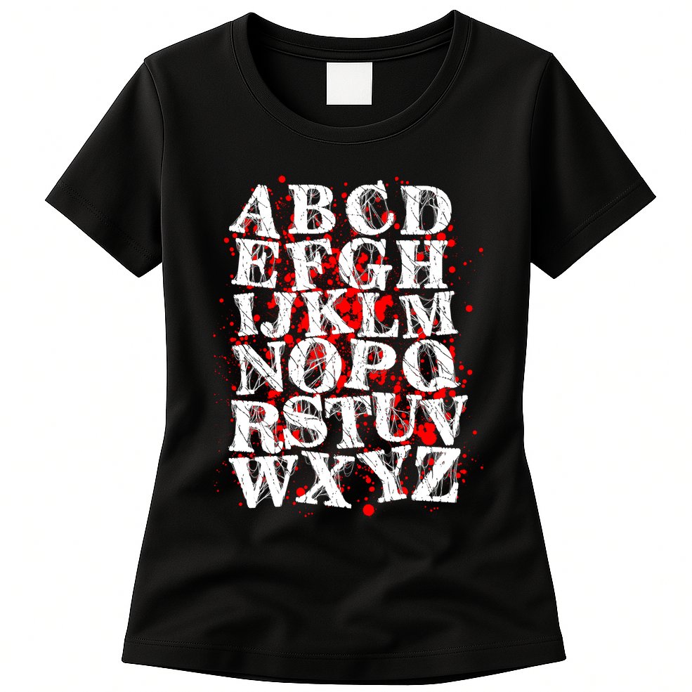 Spooky Halloween Alphabet Letters Womens T-Shirt