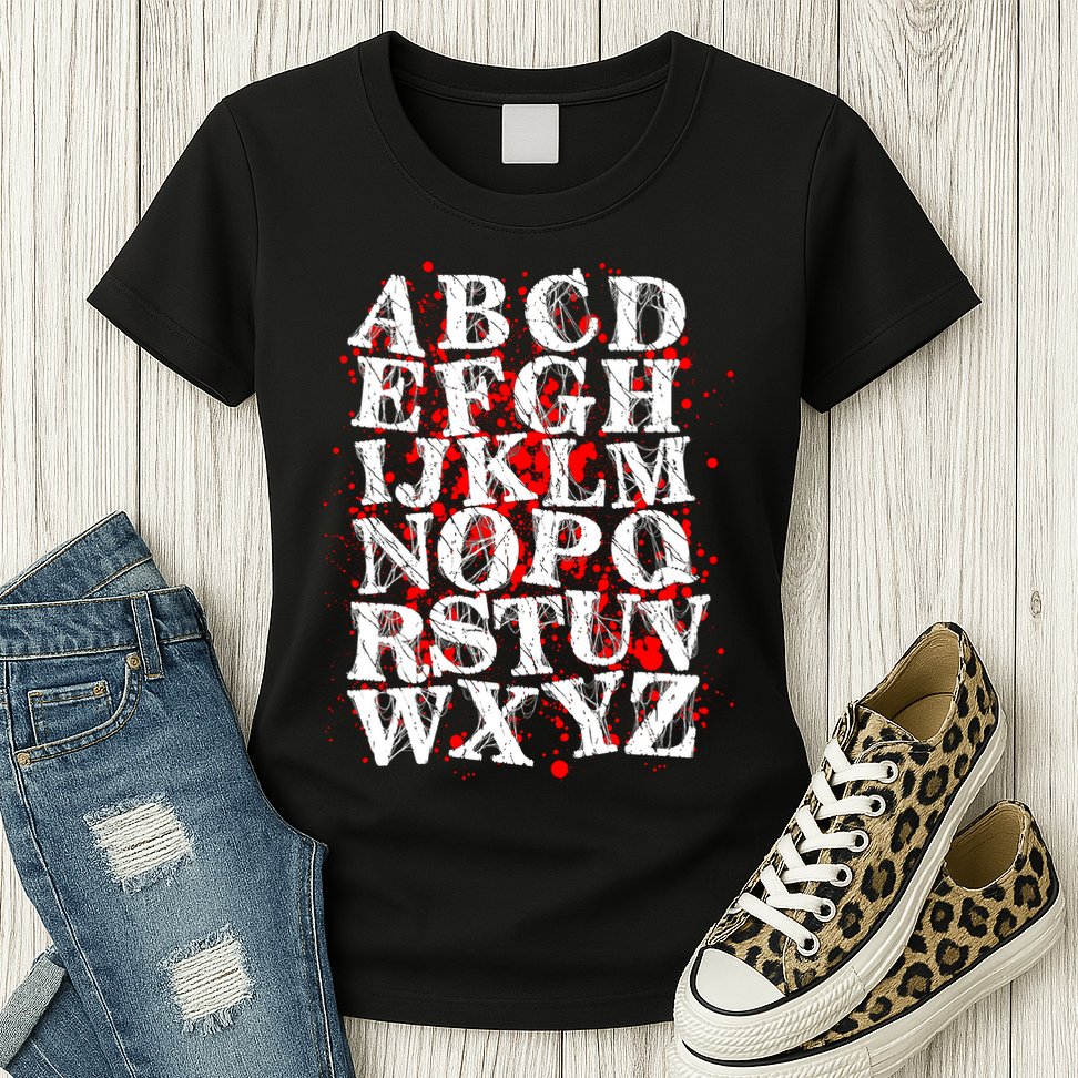 Spooky Halloween Alphabet Letters Womens T-Shirt