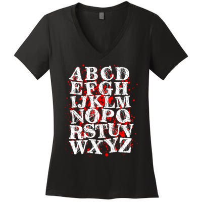 Spooky Halloween Alphabet Letters Women's V-Neck T-Shirt