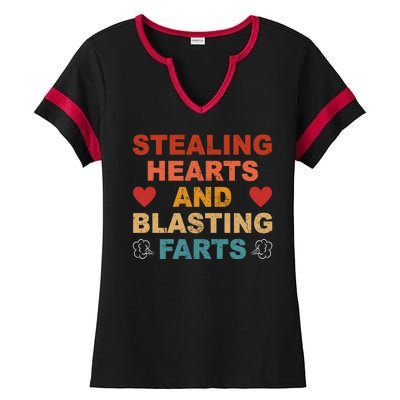 Stealing Hearts And Blasting Farts Funny Valentines Day Ladies Halftime Notch Neck Tee