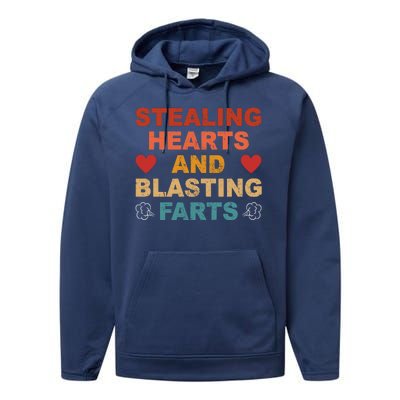 Stealing Hearts And Blasting Farts Funny Valentines Day Performance Fleece Hoodie