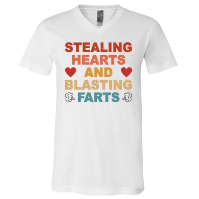 Stealing Hearts And Blasting Farts Funny Valentines Day V-Neck T-Shirt