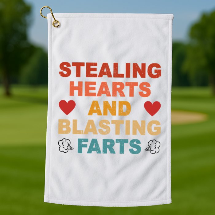 Stealing Hearts And Blasting Farts Funny Valentines Day Golf Towel