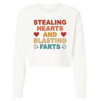 Stealing Hearts And Blasting Farts Funny Valentines Day Cropped Pullover Crew