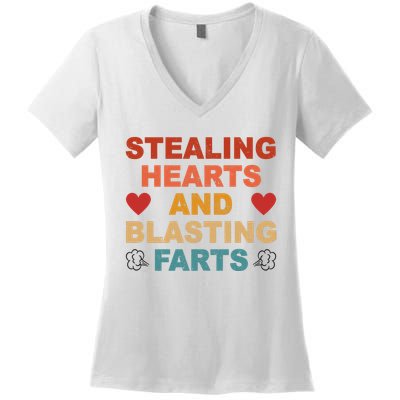 Stealing Hearts And Blasting Farts Funny Valentines Day Women's V-Neck T-Shirt