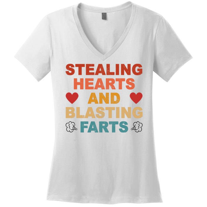 Stealing Hearts And Blasting Farts Funny Valentines Day Women's V-Neck T-Shirt