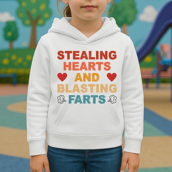 Stealing Hearts And Blasting Farts Funny Valentines Day Kids Hoodie