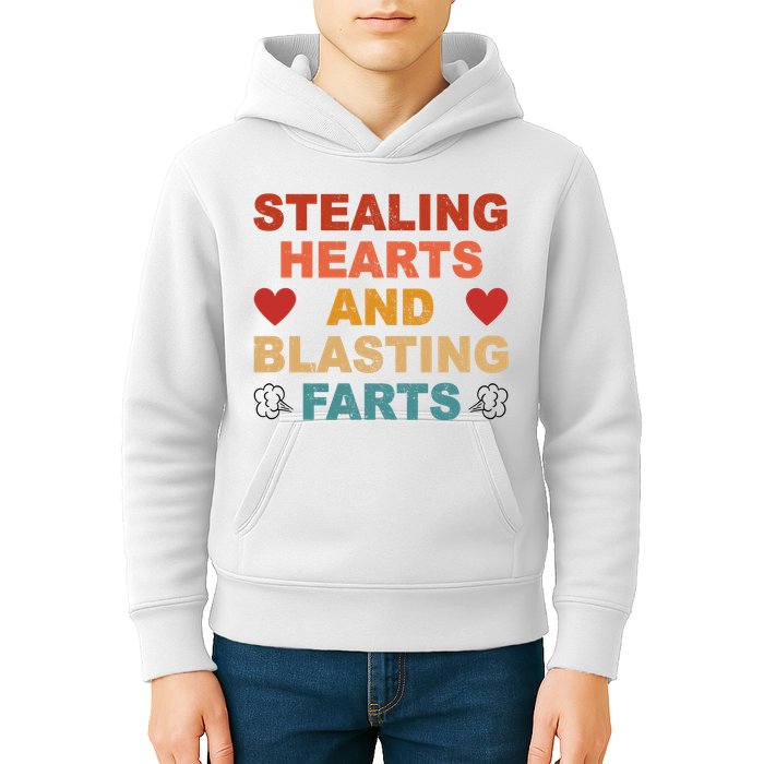 Stealing Hearts And Blasting Farts Funny Valentines Day Kids Hoodie