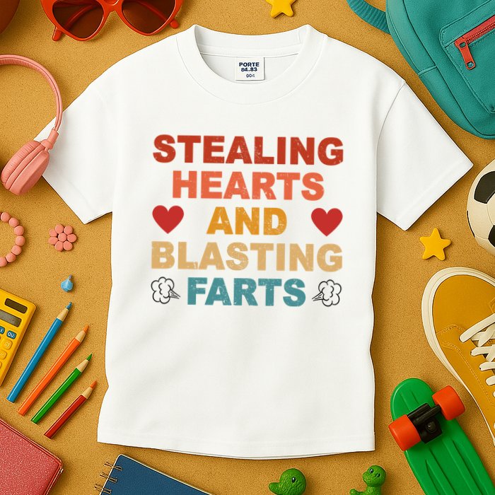 Stealing Hearts And Blasting Farts Funny Valentines Day Kids T-Shirt