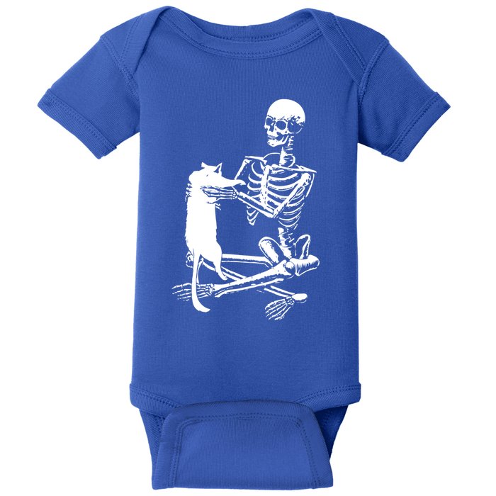 Skeleton Holding A Cagift Lazy Halloween Costume Skull Cool Gift Baby Bodysuit