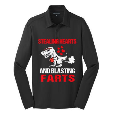 Stealing Hearts And Blasting Farts T Rex Silk Touch Performance Long Sleeve Polo