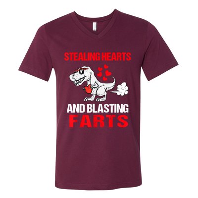 Stealing Hearts And Blasting Farts T Rex V-Neck T-Shirt