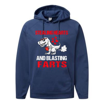 Stealing Hearts And Blasting Farts T Rex Performance Fleece Hoodie