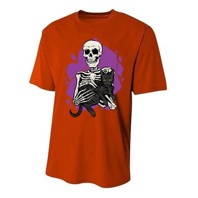 Skeleton Holding A Black Cat Lazy Halloween Costume Skull Performance Sprint T-Shirt