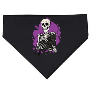 Skeleton Holding A Black Cat Lazy Halloween Costume Skull USA-Made Doggie Bandana