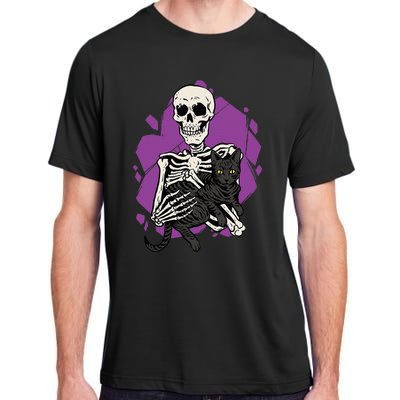 Skeleton Holding A Black Cat Lazy Halloween Costume Skull Adult ChromaSoft Performance T-Shirt