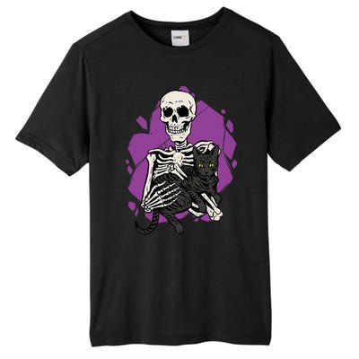 Skeleton Holding A Black Cat Lazy Halloween Costume Skull Tall Fusion ChromaSoft Performance T-Shirt