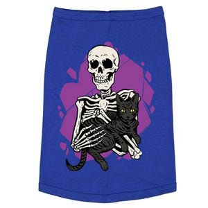 Skeleton Holding A Black Cat Lazy Halloween Costume Skull Doggie Tank