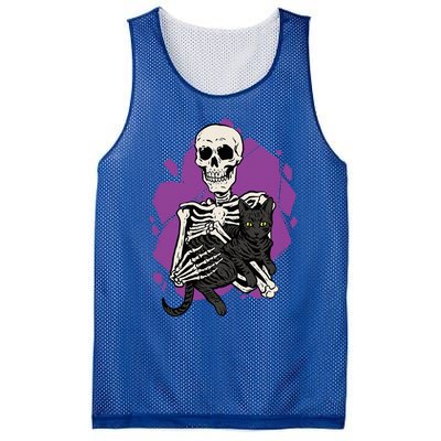 Skeleton Holding A Black Cat Lazy Halloween Costume Skull Mesh Reversible Basketball Jersey Tank