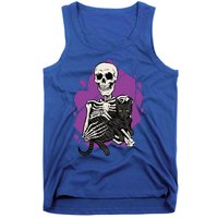 Skeleton Holding A Black Cat Lazy Halloween Costume Skull Tank Top