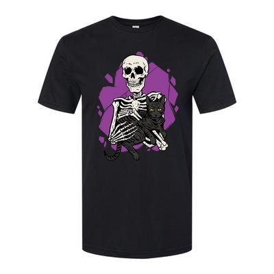 Skeleton Holding A Black Cat Lazy Halloween Costume Skull Softstyle CVC T-Shirt