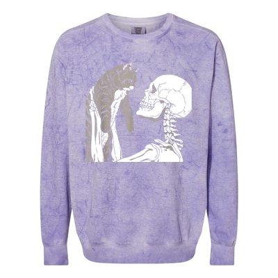 Skeleton Holding A Cat Shirt Lazy Halloween Costume Skull Colorblast Crewneck Sweatshirt