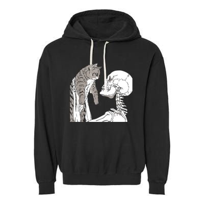 Skeleton Holding A Cat Shirt Lazy Halloween Costume Skull Garment-Dyed Fleece Hoodie