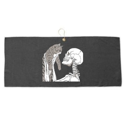 Skeleton Holding A Cat Shirt Lazy Halloween Costume Skull Large Microfiber Waffle Golf Towel