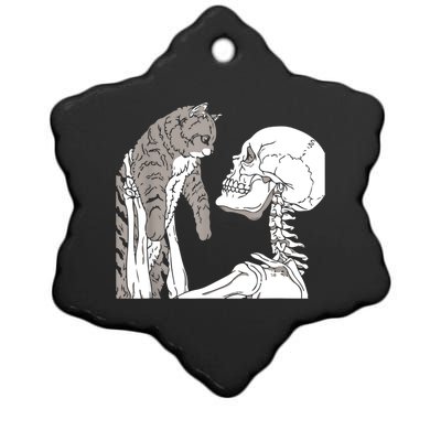 Skeleton Holding A Cat Shirt Lazy Halloween Costume Skull Ceramic Star Ornament