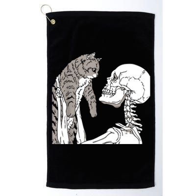 Skeleton Holding A Cat Shirt Lazy Halloween Costume Skull Platinum Collection Golf Towel