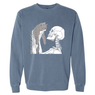 Skeleton Holding A Cat Shirt Lazy Halloween Costume Skull Garment-Dyed Sweatshirt