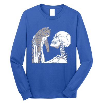 Skeleton Holding A Cat Shirt Lazy Halloween Costume Skull Long Sleeve Shirt