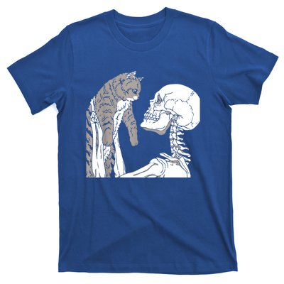 Skeleton Holding A Cat Shirt Lazy Halloween Costume Skull T-Shirt