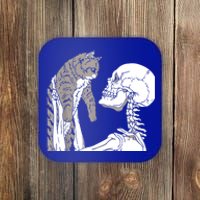 Skeleton Holding A Cat Shirt Lazy Halloween Costume Skull Coaster