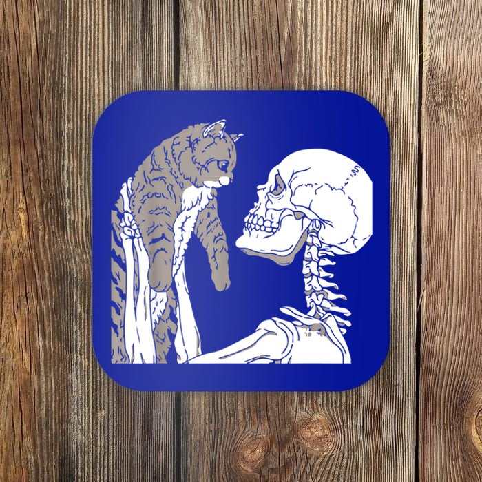 Skeleton Holding A Cat Shirt Lazy Halloween Costume Skull Coaster